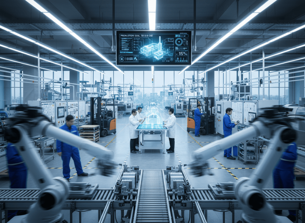 foto corporativa industrial com foco em processos enxutos, produtividade máxima e eliminação de desperdícios em ambiente fabril moderno